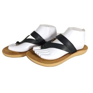 OLUKAI Women's Kaekae Ko'o US 8 Black Leather Flat Flip Flops Thong Sandals